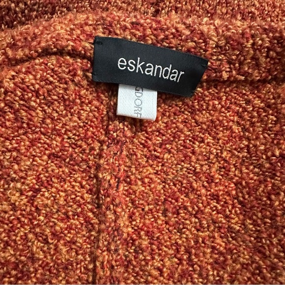 Eskandar Boucle Wool Cashmere Longer Length Cardigan OSFM Orange Handloomed - Picture 2 of 9